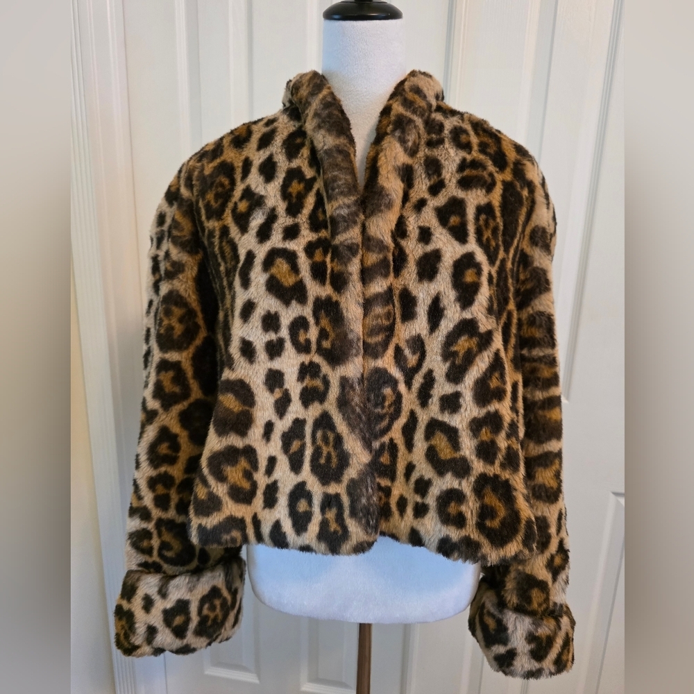 Vintage MONDI faux Fur Leopard Statement Coat-Made In Germany-Y2K Mob Wife Lux - Picture 3 of 15